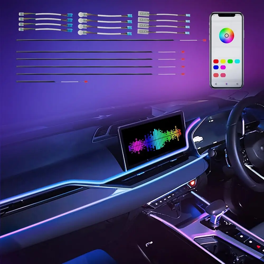 

Free ShippingCar-Ambient-Lighting-Kit,RGB 18 in 1 256 LED with Wireless APP DIY Modes Acrylic Interior Car LED Strip Light
