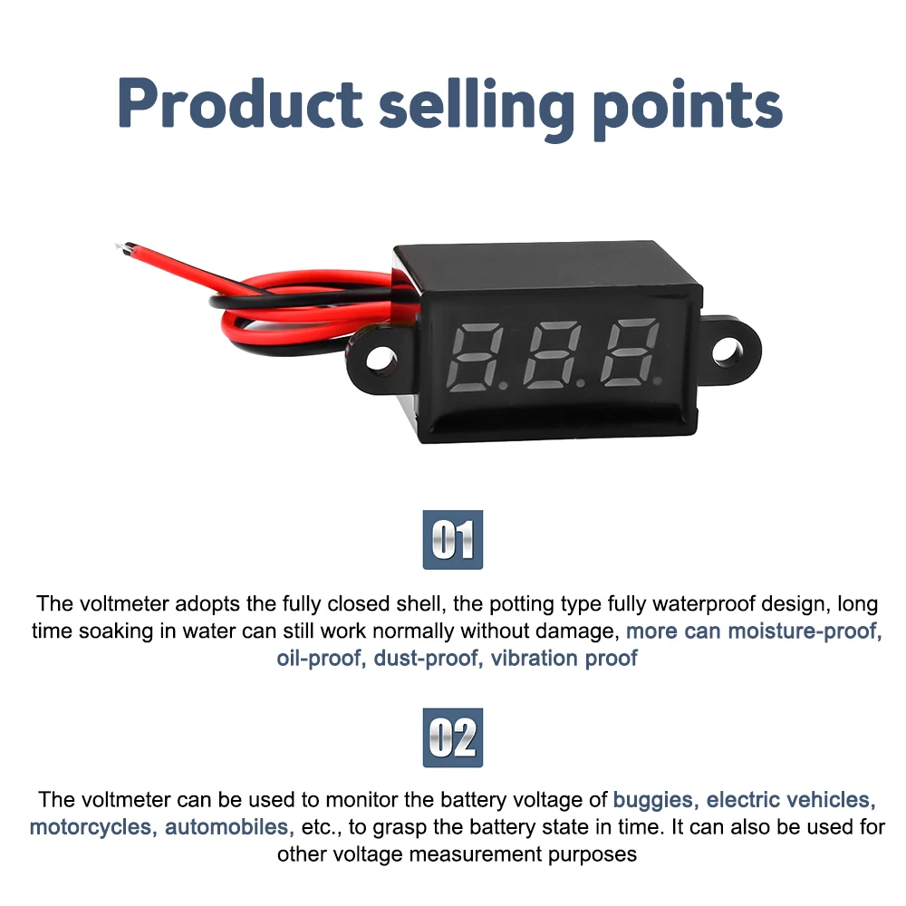 Digital Voltmeter DC Waterproof Dustproof Drop Resistant Voltmeter Display Voltage Tester Meter for Motorcycle Car