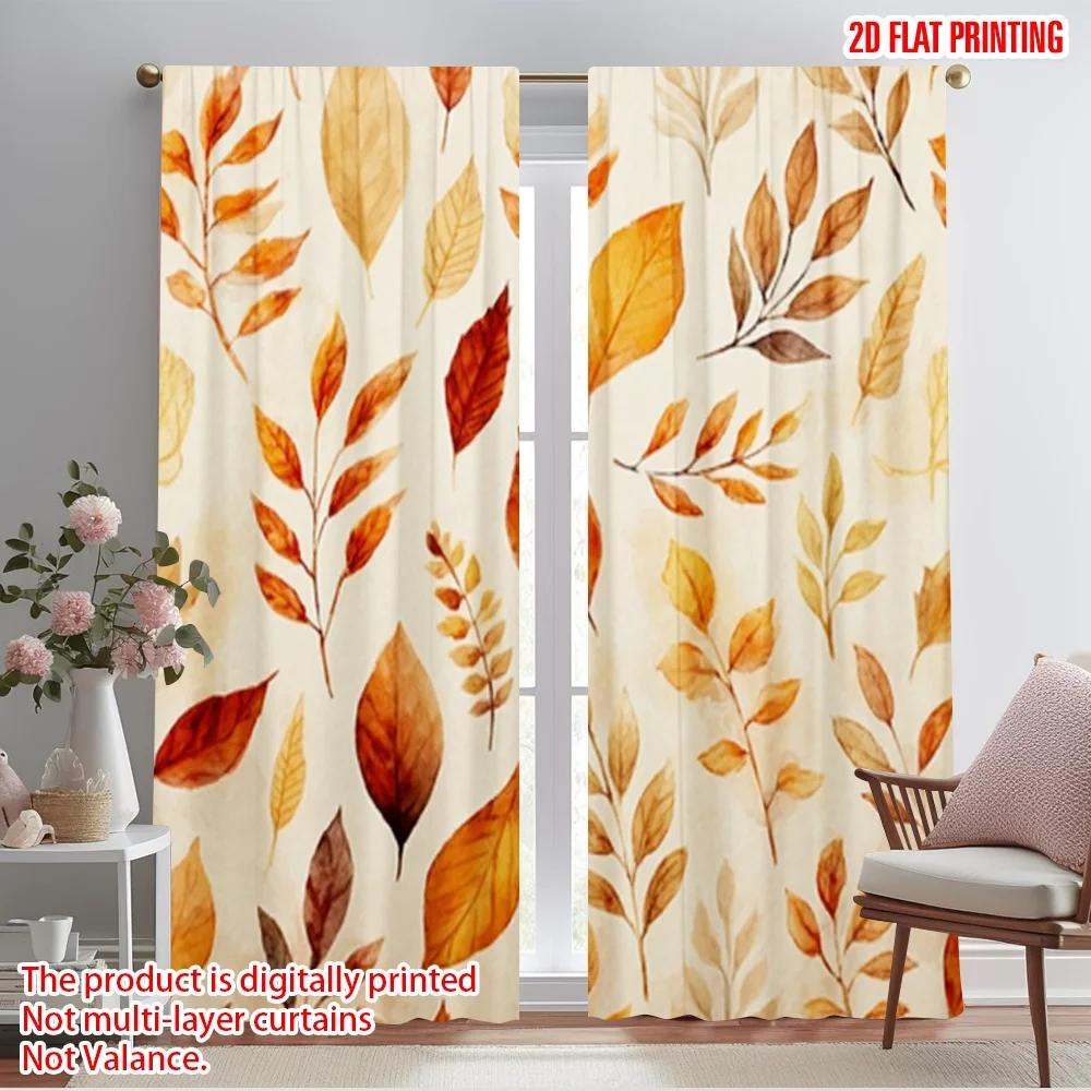 2pcs 2D flat printing Drapes Autumn Leaves 100% Polyester Without Electricity All Season Party & Holiday Decor Use for Yard &
