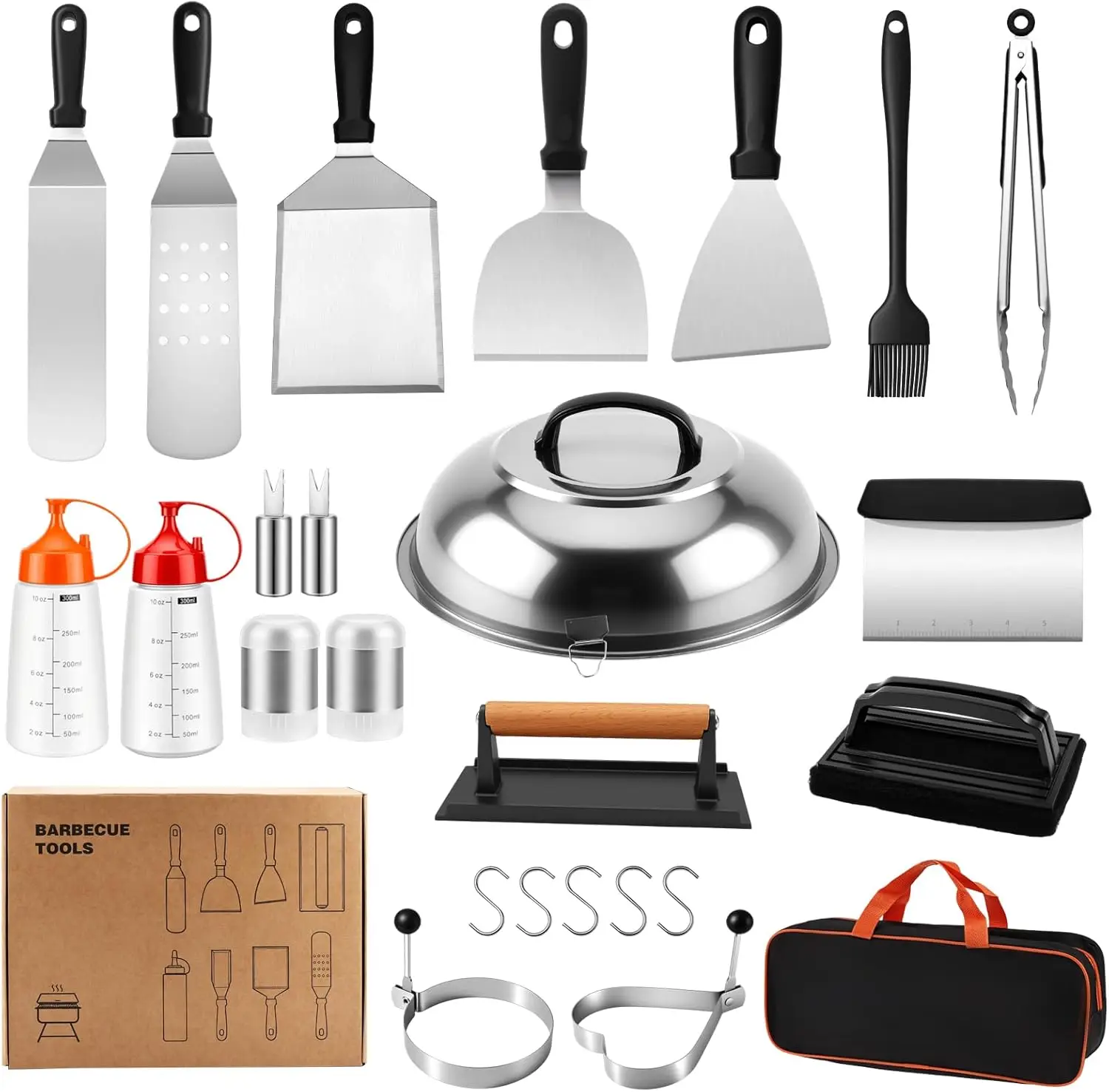 

24PCS Griddle Accessories Kit, Stainless Steel Grill Tools with Tongs, Smash Burger Press & Carry Bag