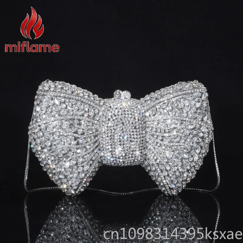 

Luxury Champagne Bottle Shaped Evening Clutch Purse with Rhinestone Bow Crystal Chain Alloy for Women Party Prom Wedding