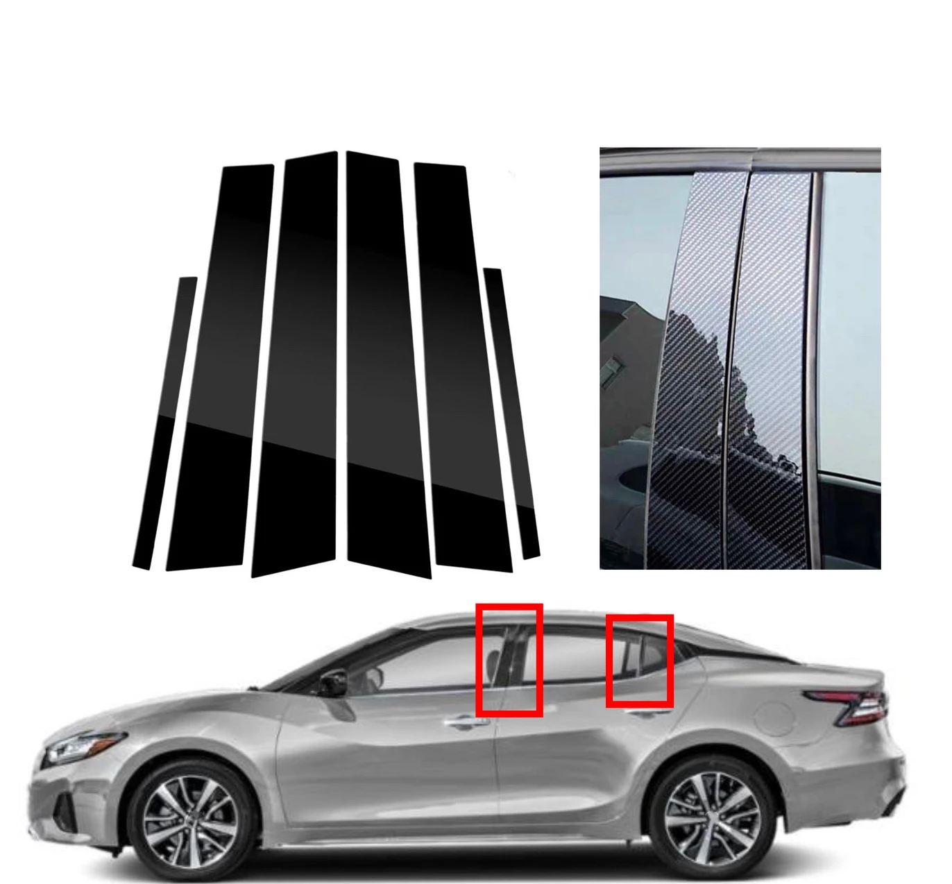 Fit For Nissan Maxima 2016 2017 2018 2019 2020 2021 2022 6pcs Silver Carbon Glossy Black Pillar Posts Window Trim Stickers Cover