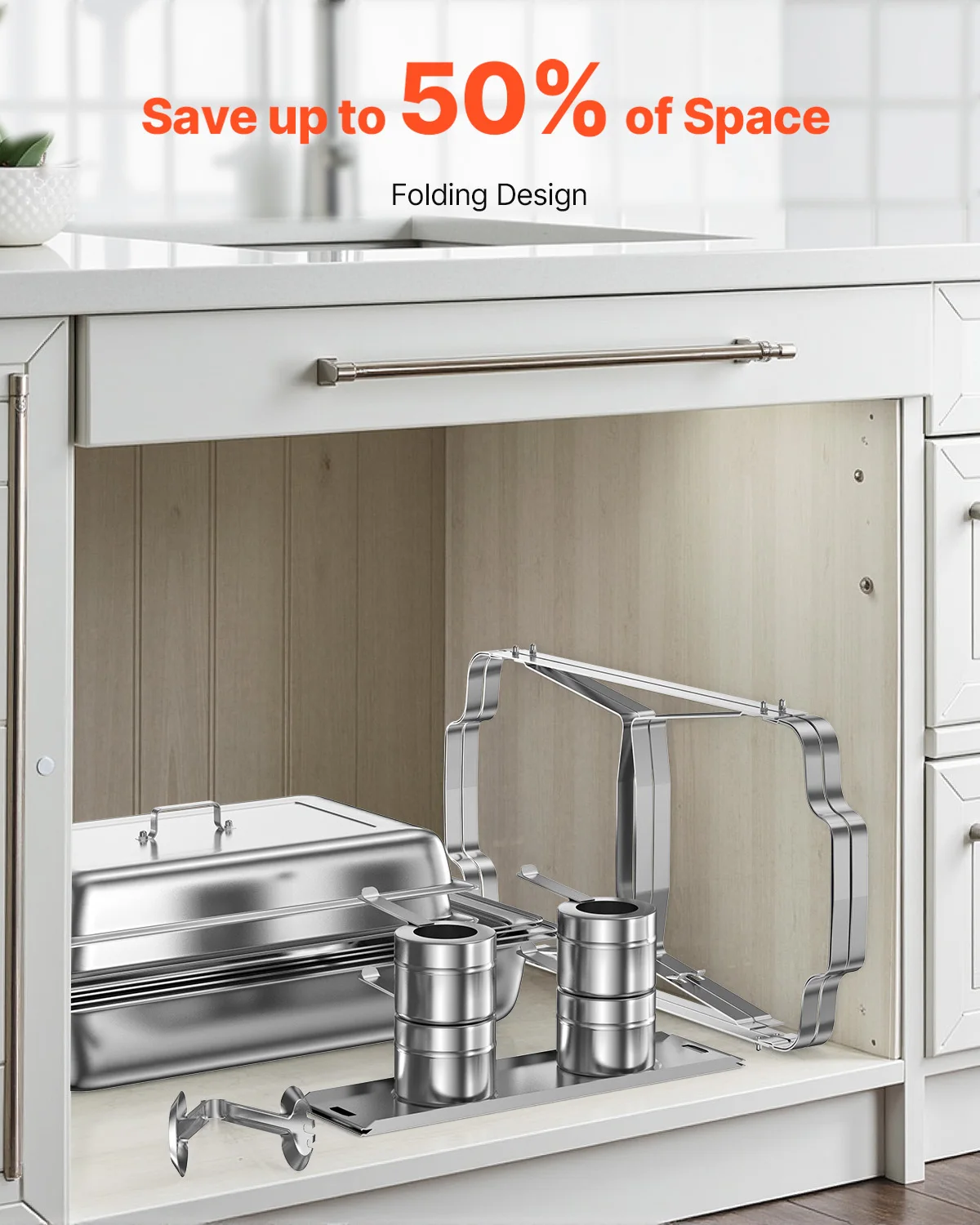 VEVOR 8 Qt 4/6 Pack طقم بوفيه طبق الغضب من الفولاذ المقاوم للصدأ مستطيل لتدفئة الطعام مع غطاء وعاء مياه للحفلات #6