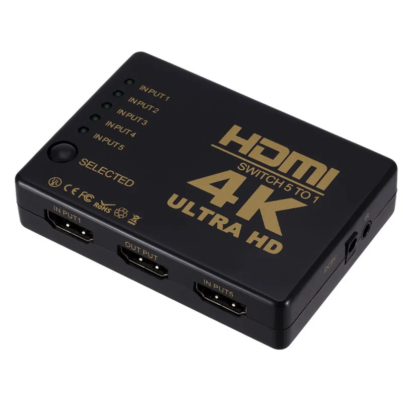 Video Switch 4K*2K 60hz HDTV 5 to 1 HD-MI Adapter 5 IN 1 Out With Remote Control Support DTV VGA For PS3 Set Up Box