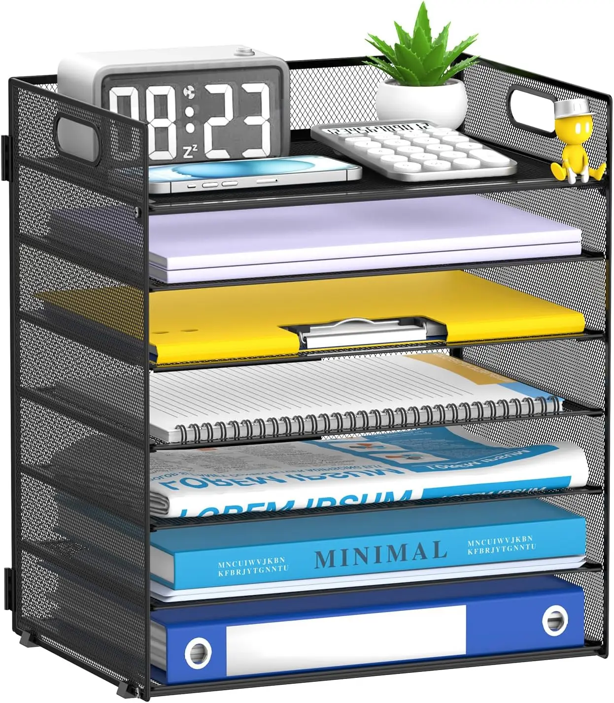 

7-уровневый сетчатый органайзер для стола с ручкой, сортировщик для бумаг, для офиса, дома, школы, черный цвет