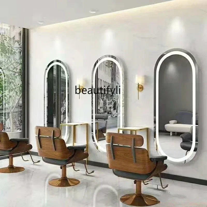 CC Barber Shop Hot Dyeing Mirror Wall-Mounted Single Mirror LED Light With Mirror