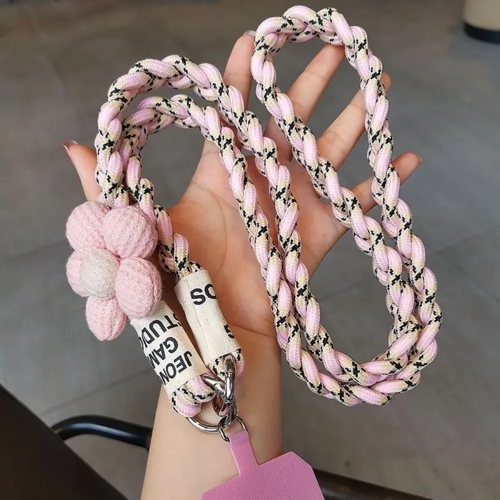 Cross Body Sponge Flower Three Strand Ponytail Braid Phone Hanging Rope, Neck Hanging Phone Case Universal