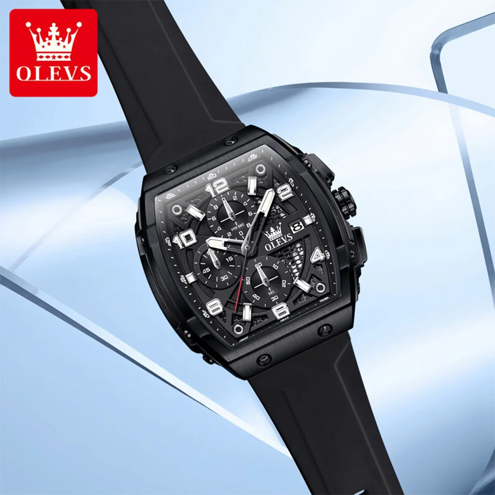 OLEVS 2976 Orologio da uomo di marca originale Orologio da polso da uomo multifunzionale con quadrante grande e cinturino in silicone