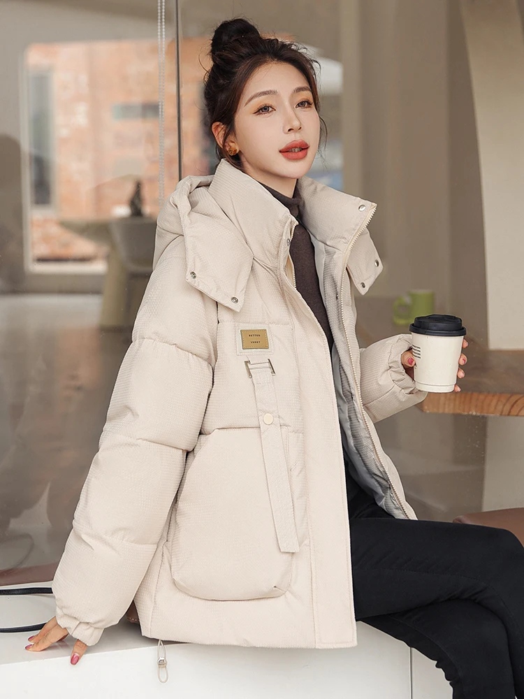 Warm White Duck Down Coat for Women 2023 New Fashion All-Match Student Simple Outerwear Winter Trendy Hooded Jackets