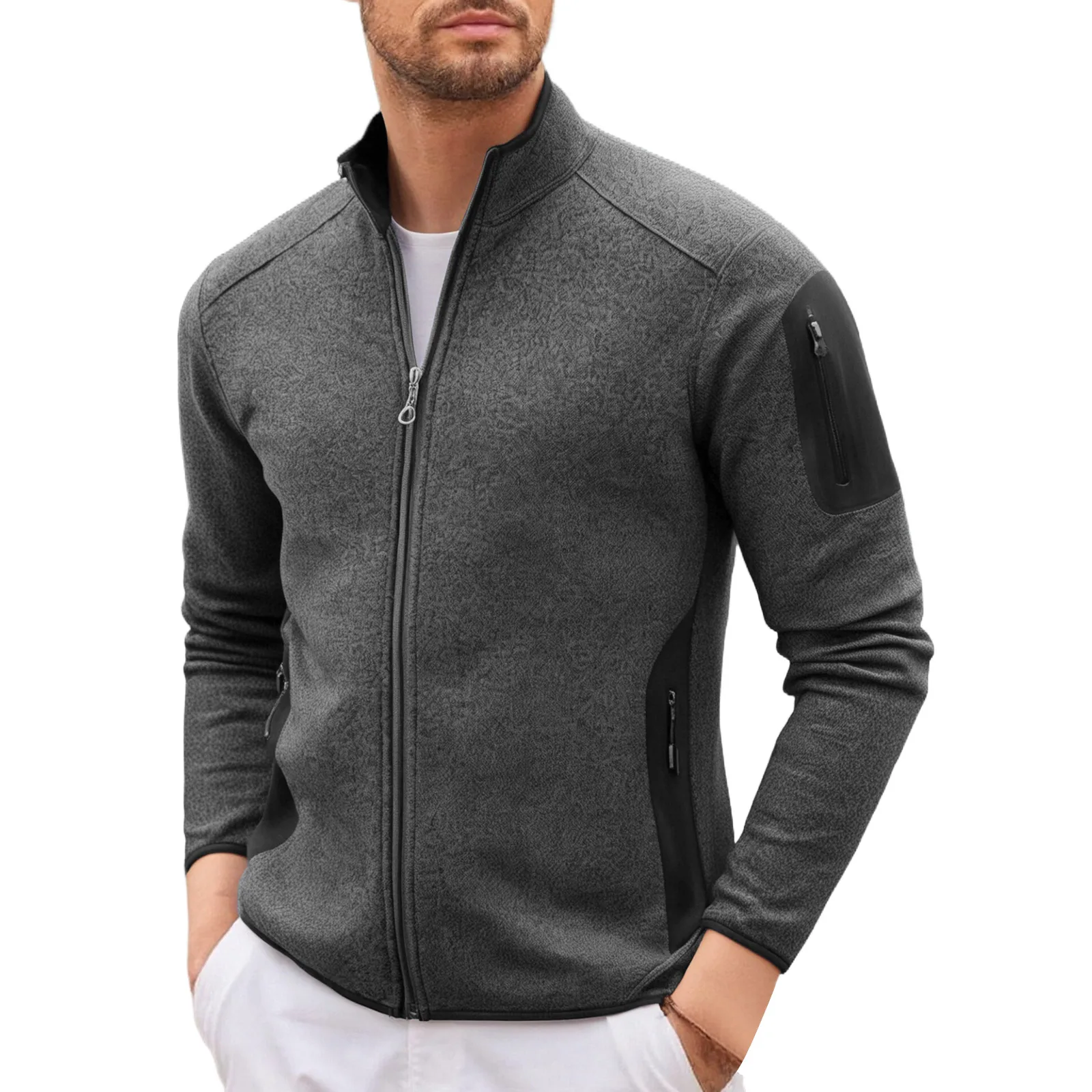 

Весенний мужской свитер с лацканами, кардиган с воротником на молнии, мужской повседневный свитер, мужская куртка на молнии, сохраняющая тепло, куртка