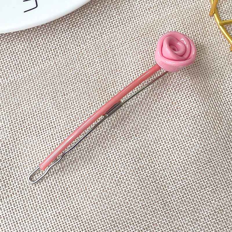 1pc Bangs One-word Buckle Roses Cute Candy Colors Hairpin Acetate Hair Clip Sides Hair Accessory Head Simple Style