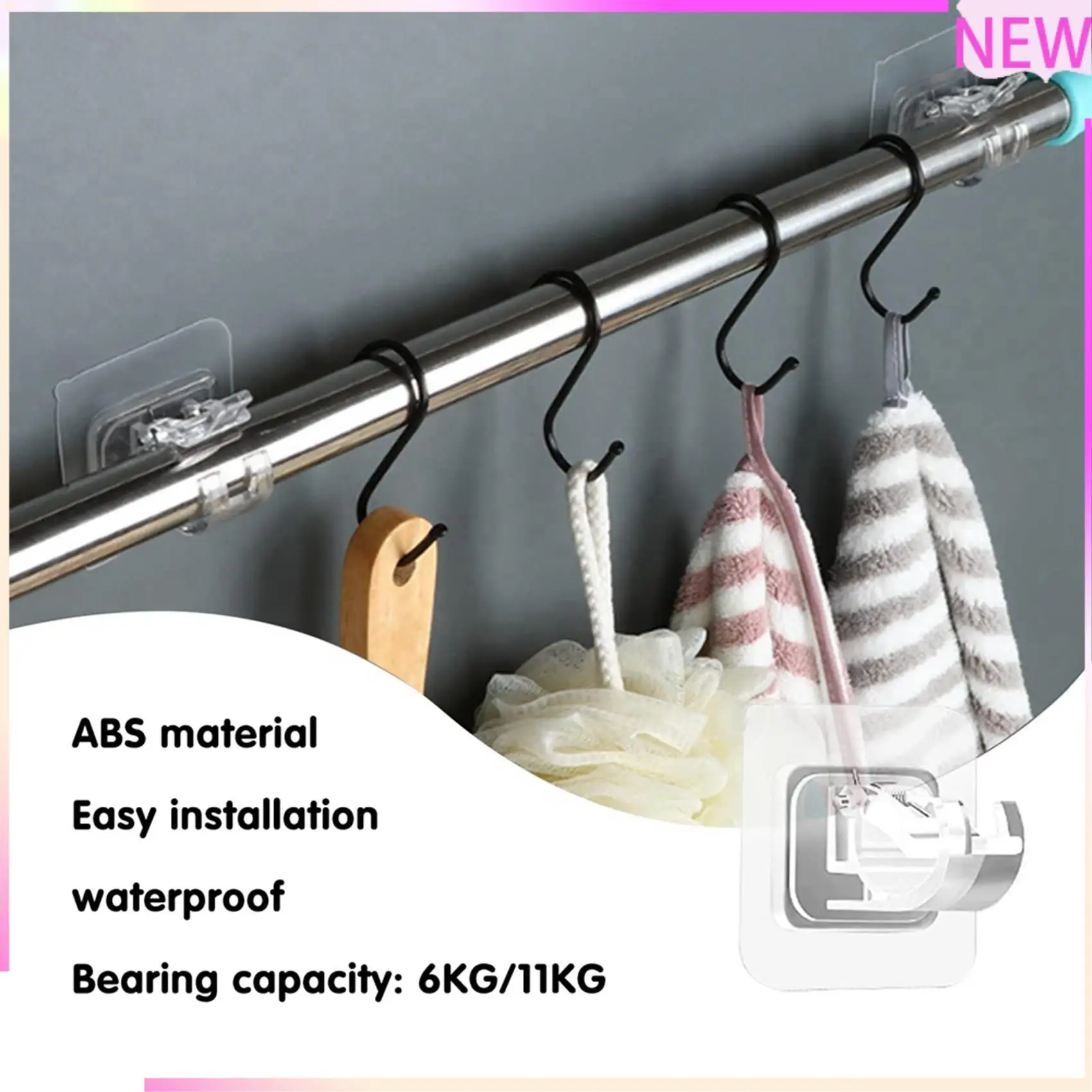 

B27B 78PCS Curtain Rods No Drill Curtain Rod Brackets Hooks Nail Free Adjustable Stick On Curtain Rod Transparent Hook