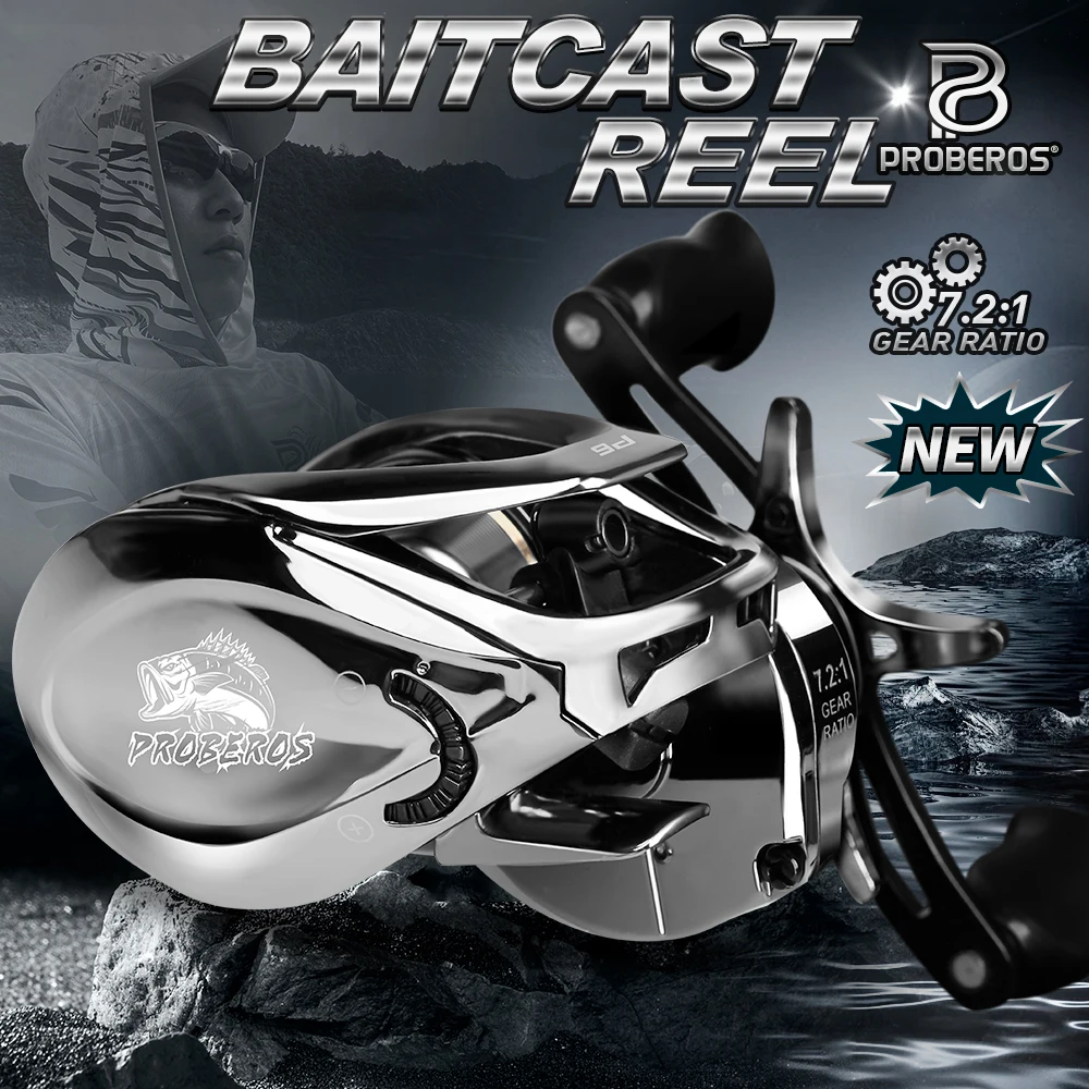 PROBEROS Angelrolle Cast Drum Wheel 8 kg/18lb Drag Bait Casting Reel 7,2:1 5+1BB 176g Baitcasting Reel Angelzubehör – Detail 1