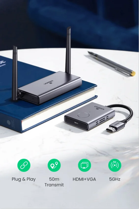 TLF UGREEN CM506 Wireless HD-MI Extender Video Sender & Empfänger Kit 5G 50M Senden Display Dongle für TV PC PS5/4 Monito