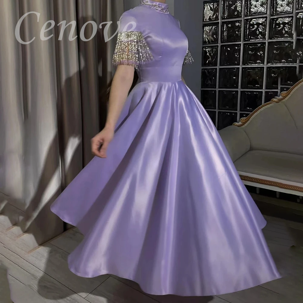 

Cenove 2023 Prom Dress A-Line O Neck Short Sleeves With Floor Length Evening Summer Elegant Party Dress For Women 2023