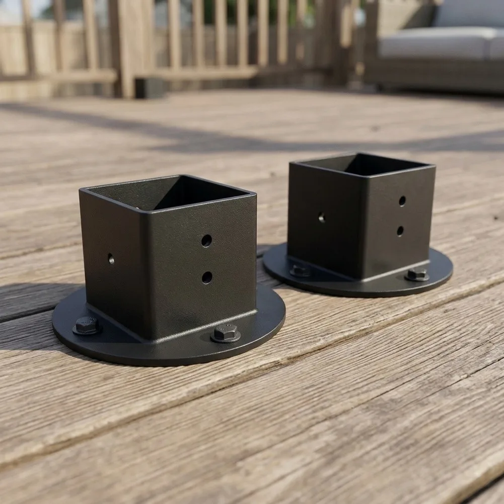 2x2 Post Anchor Base Solid Square Fence Pole Base Black Wall Mount Brackets Kit Deck Railing Mailbox Base