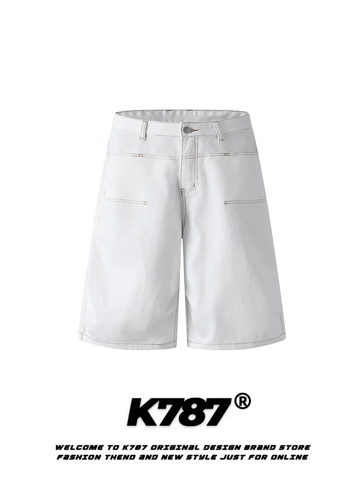 

Мужские джинсы K787 в американском ретро-стиле, белые, с высокой талией, модные, повседневные, прямого кроя, укороченные (7/8)