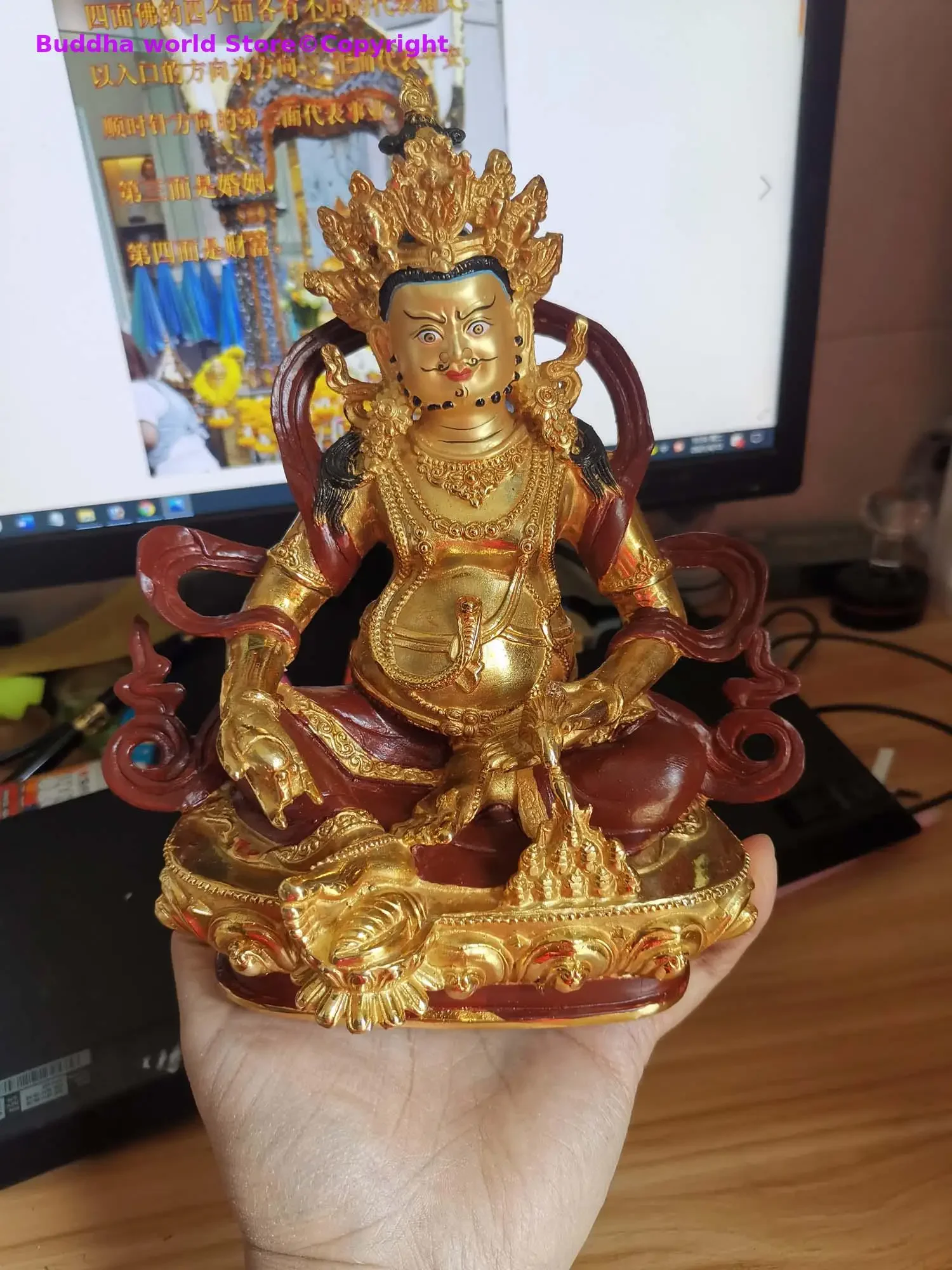 GOOD buddha Yellow Jambhala God of wealth Buddhism Tibet temple HOME gilded copper Buddha statue bless fortune good luck