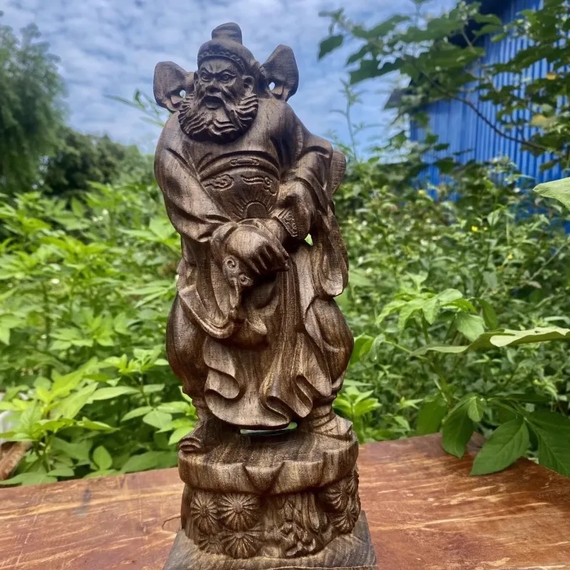 Hand Carved Vietnam Wood Zhong Kui Statue Figurine - Demon Queller Protector Feng Shui Ornament Home Office Desk Decor Gift