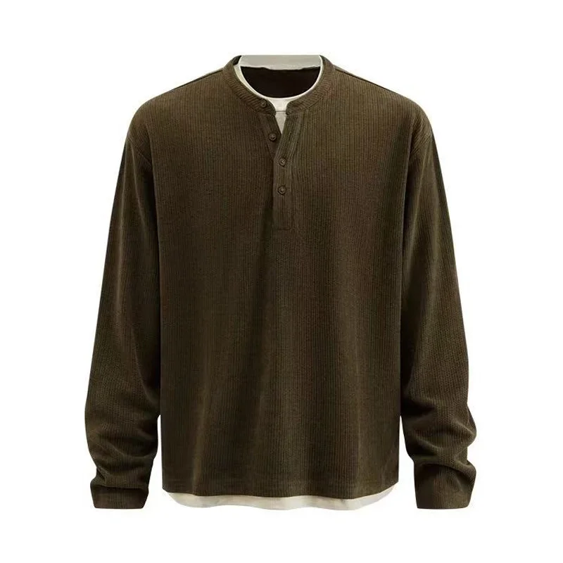 Men Splice White Edge American Vintage Fashion Loose Casual Long Sleeve T-shirt Cityboy Streetwear Plus Size T Shirt Tops