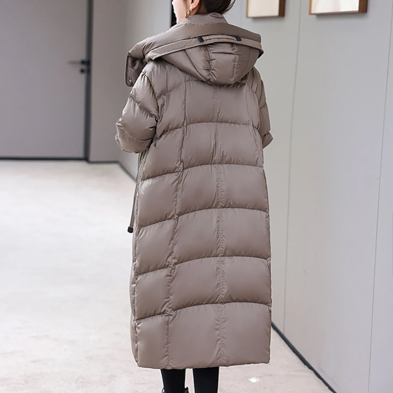 Long Puffer Coats for Women, White Goose Down, Windproof, Casual Parka, Slim Female Jacket, Korean Fashion, Winter, New, 2024