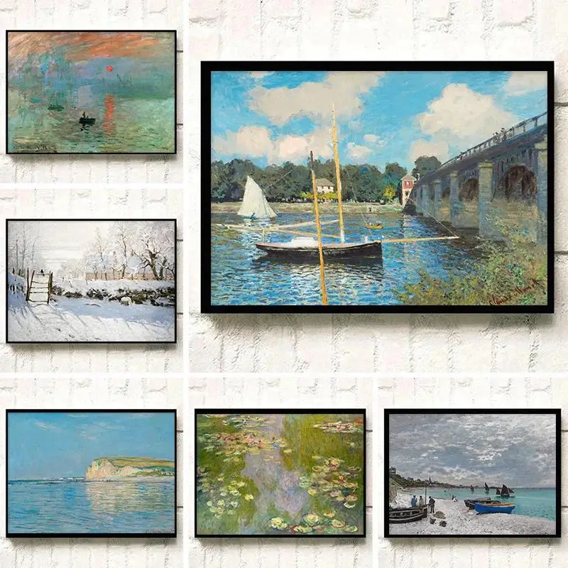 Garden of Monet Water Lilies Magpie Road Bridge Sunrise Poster Print Wall Art Canvas Painting for Living Room Home Decor  Stu