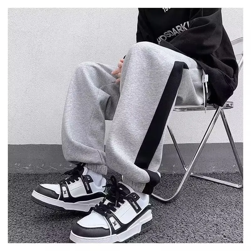 2025 新しいメンズパンツルーズカジュアルロングパンツ巾着レターストリートスウェットストレートレッグパンツトレンドファッションスタイル