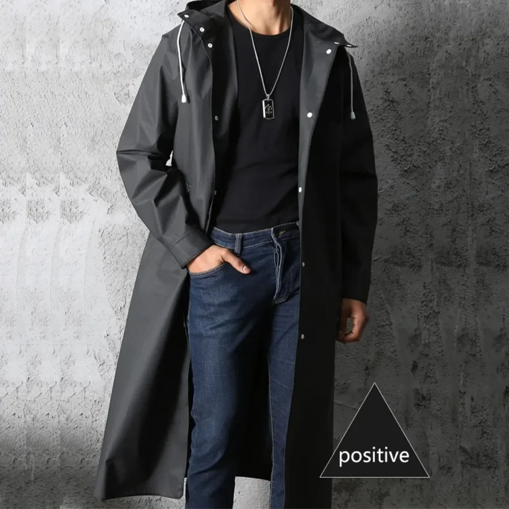 New Black Adult Waterproof Long Raincoat Fashion Women Men Rain Coat Hooded for Outdoor Hiking Travel Fishing Climbing Thickened