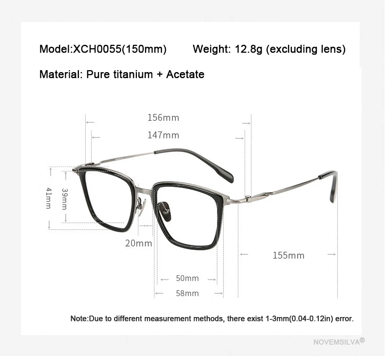 Luxury Brand Replica Acetate & Pure Titanium Glasses Large Size 155mm Big Face Ultra-light Eyeglass Unisex Ox Horn Grain Frame