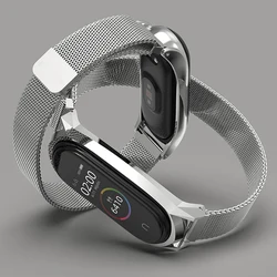 Pulseira de aço inoxidável milanesa para xiaomi, pulseira para mi band 3, 4, 5, 6, pulseira para correa