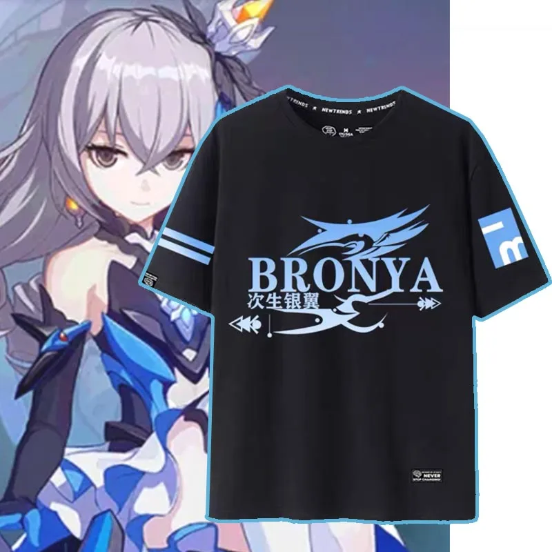 Honkai Impact 3 Bronya Zaychik 게임 코스프레 패션 프린트 티셔츠 반팔 탑 유니섹스 커플 하이틴 의류 할로윈 New