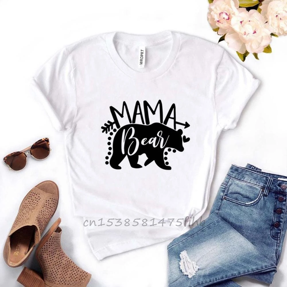 Mama Bear Print Women Tshirts No Fade Premium Casual Funny T Shirt For Lady Girl Woman T-Shirts Graphic Top Tee Customize