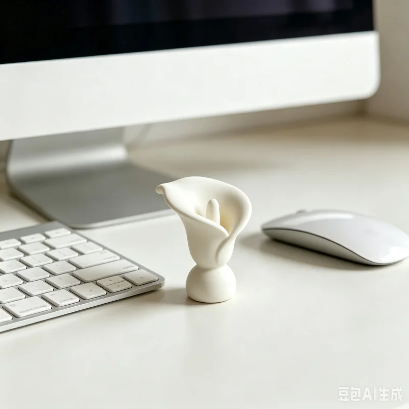 3D Printed Matte Cream Calla Lily Sculpture Minimalist Curved Flower Figurine Smooth Floral Statue Simple Aesthetic Desk Decor