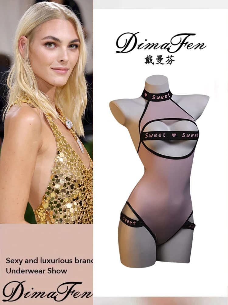 

DMF Sexy Pink Hanging Ne-Piece Suit Comfortable Underwear High Waist ort Pants Linen Fabric Commute Sle Spring Coll...