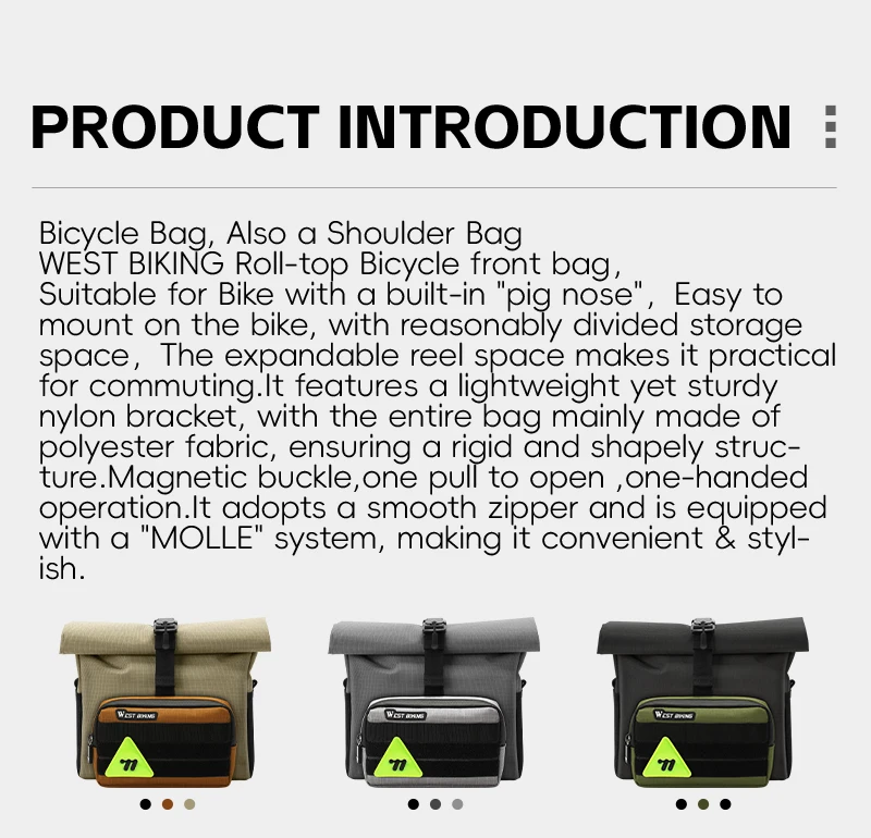 WEST BIKING Faltbare Fahrrad-Vordertasche 2-in-1 Multifunktionale Fahrradlenkertasche 3,3+0,6L Große Kapazität Werkzeugaufbewahrung Fahrradtasche – Detail 2