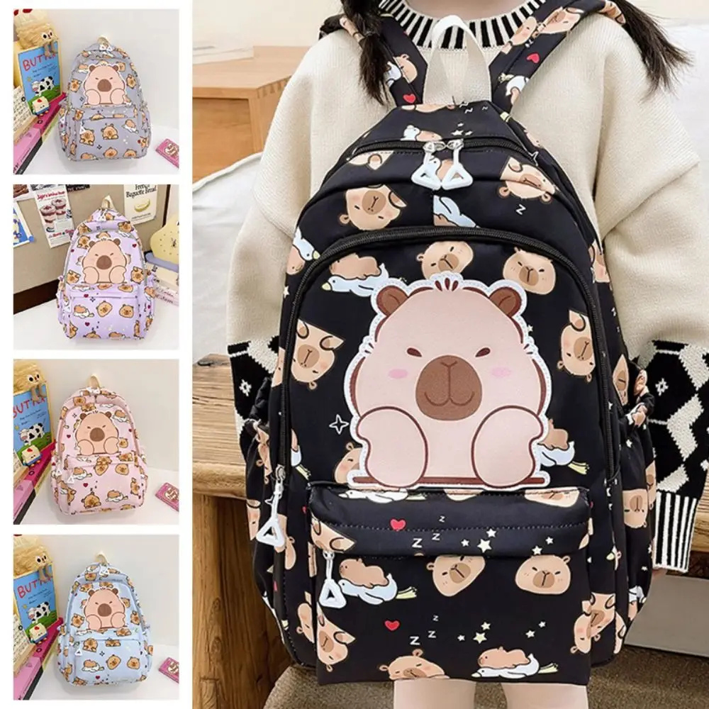 Cartoon Nylon School Bags Waterproof Capybara Kids Backbag Large Capacity Backpack Gift