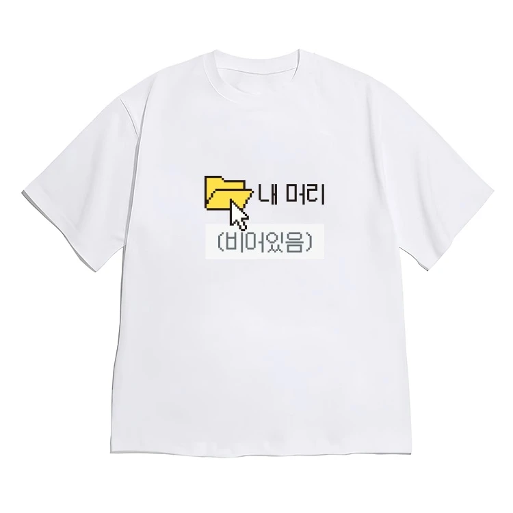 Funny Korean Graphic Tee Unisex Black Crew Neck Pixel Folder Mouse Print K-pop Style Street Casual Summer Tops Y2k