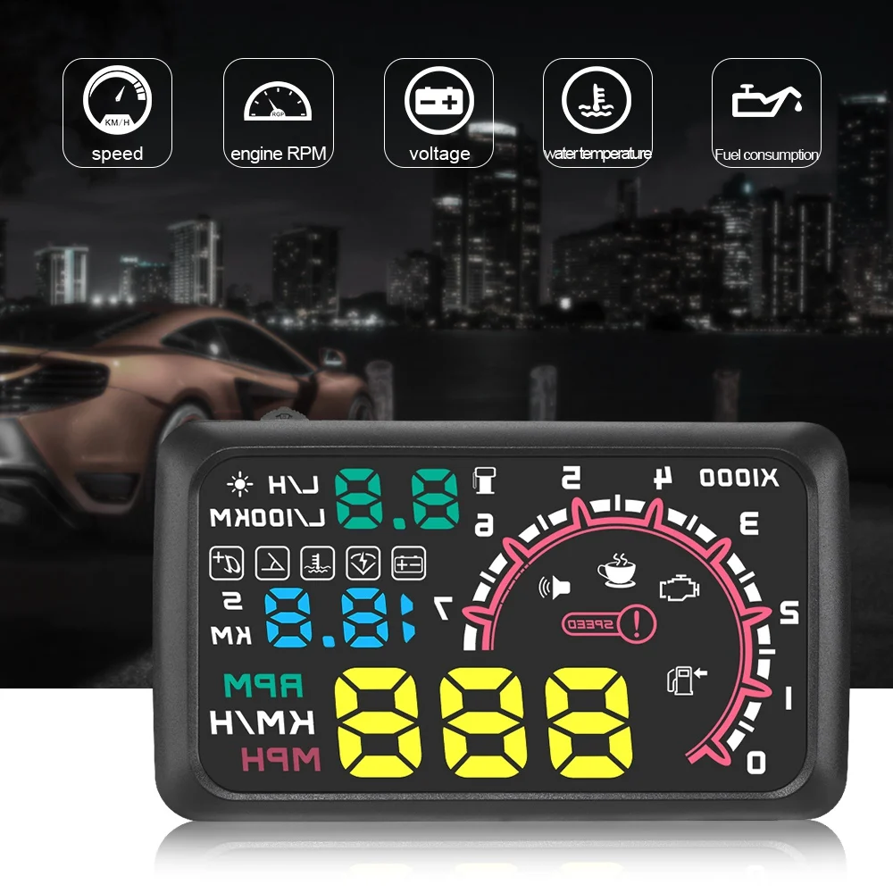 AB98-Multi-Function Car 5.5 Inch Hud Head Up Display Speeding Fuel Warning Windshield Projector System With Obd2