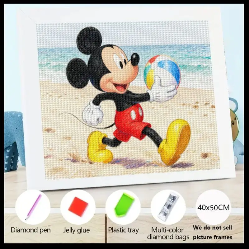 

1 шт. Disney Mickey Mouse Beach Play Diamond Painting Kit, 5D Full Drill Cartoon Mickey DIY Art Craft, Fun Big Gem Crystal Diamond