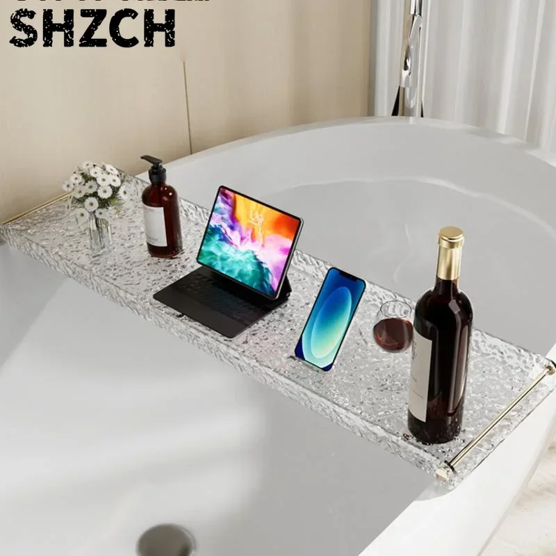 All-in-One Acrylic Toilet Bath Shelves: European-Style Bathtub Storage Rack with Mobile Phone Holder for Enhanced Convenience.