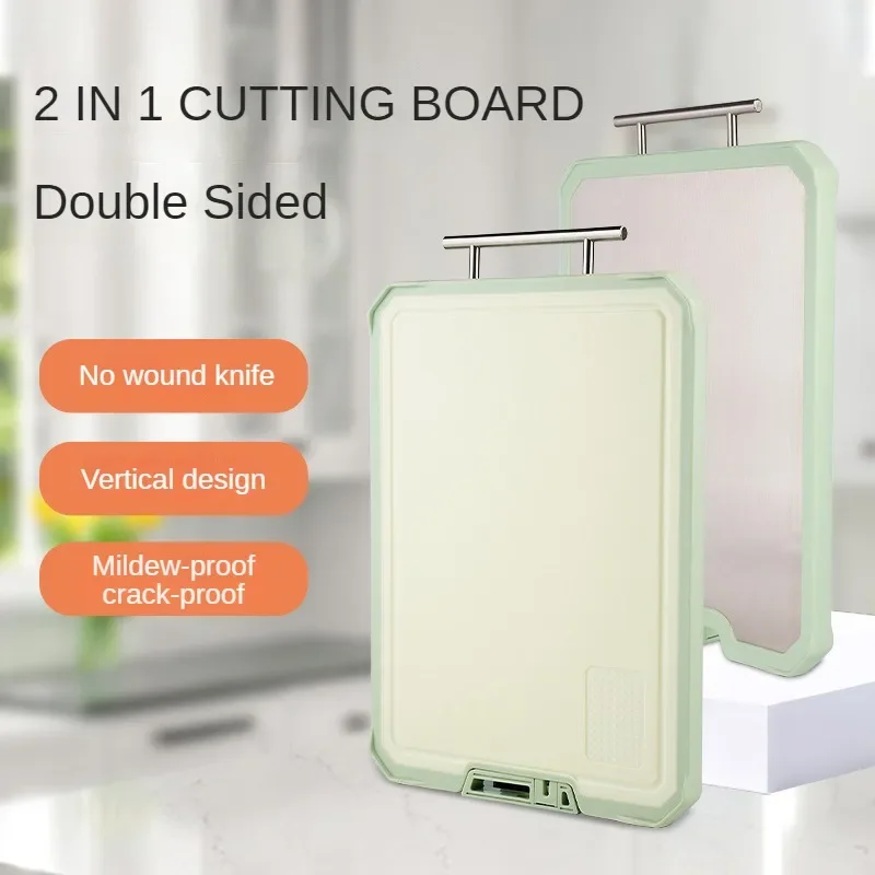 

Double Sided Cutting Board, Stainless Steel, Food-Grade, Antibacterial Stand, Grinder and Juice Groove for Kitchen