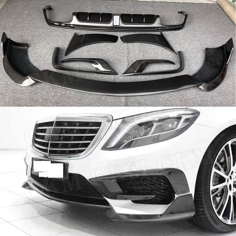 Carbon Fiber Front Bumper lip Diffuser FogLamp Trim Frame Side Fender Body Kits For Benz S Class W222 S63 S65 2014-2017