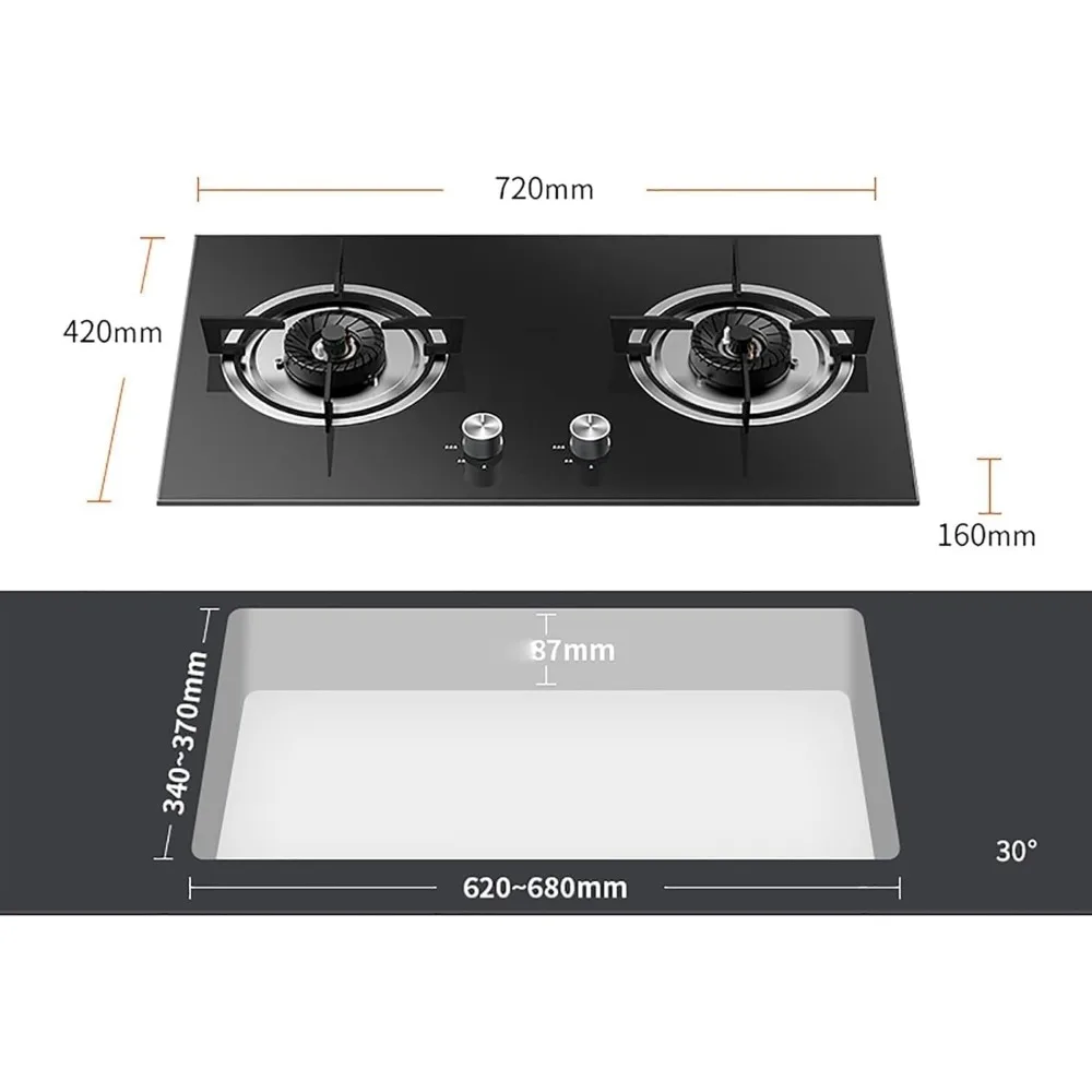 業務用ガスコンロ 4.2KW ガスコンロ ビルトイン 72cm 2口 家庭用キッチン調理器具 正方形鋳鉄鍋ホルダー＆炎付き