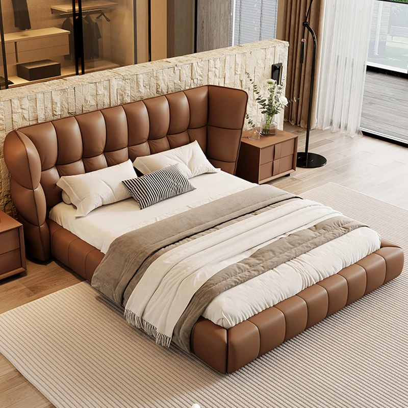 

Italian Minimalist Bed Leather Bedroom Aesthetic Modern Bed Luxury Unique Storage Cama De Lujo Para Dormitorio Furniture