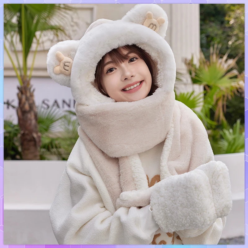 

Cute Bear Ear Winter Hat Beanie Women Scarf Beanies Hats Cap Solid Caps For Men Gloves 겨울모자 Gorros Invierno Mujer Hombre