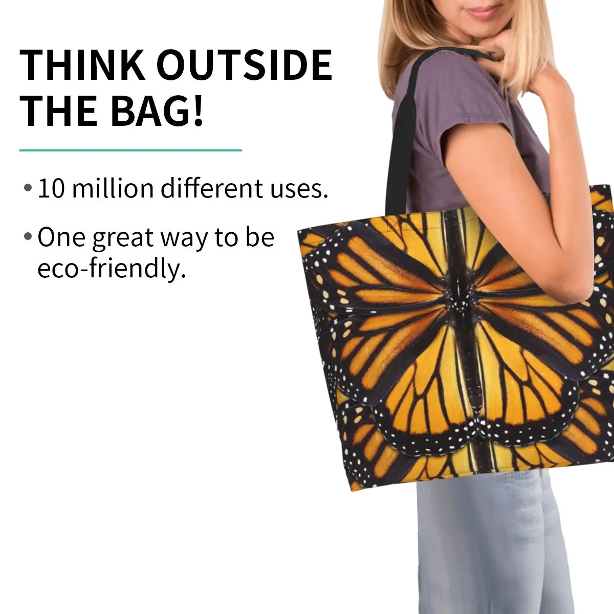 Monarch Butterfly Wing Orange Wings And Golden Shopping Tote Bag Canvas Large Capacity Shoulder Bags Shopper Grocery Handbag