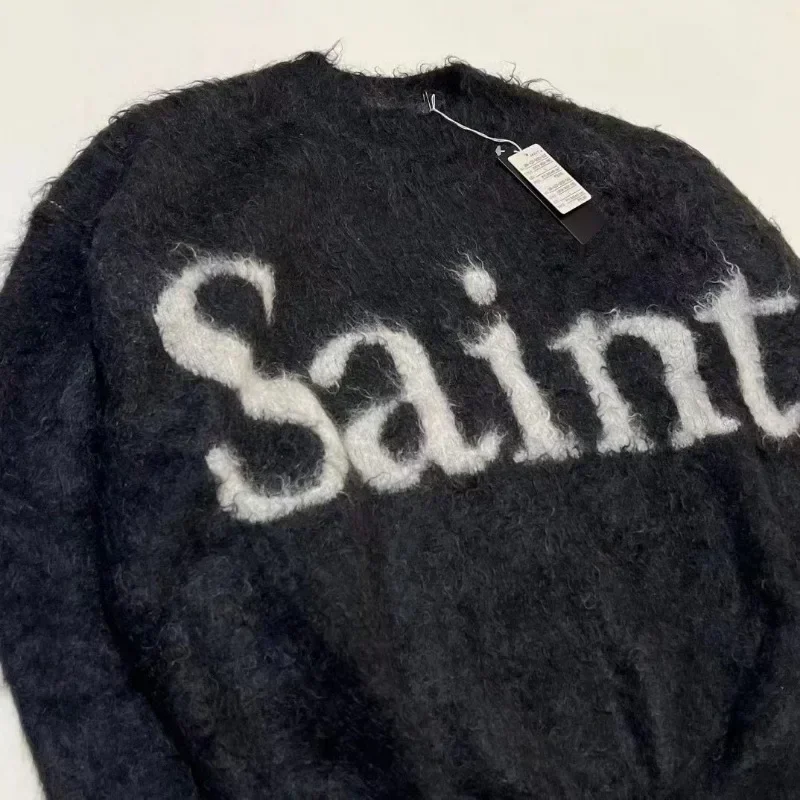 2024ss Saint Michael Frauen Strick pullover antike hochwertige übergroße Mohair Strick pullover Herren bekleidung