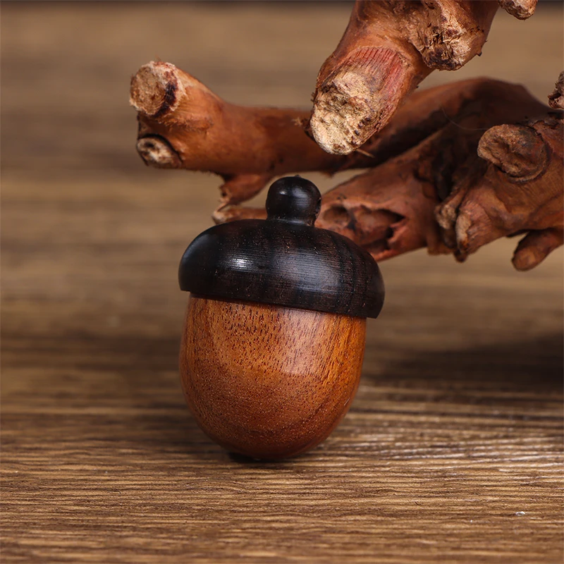 1pcs Mini Solid Wood Pill Case Portable Tablets Storage Sealed Can Acorn Shape Sandalwood Medicine Box Container Key Chain