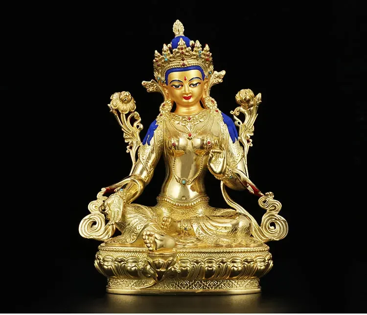 21CM  # High-grade- HOME Temple efficacious Protection Tibetan Buddhism GOLD  Bodhisattva Tara (Green) Guan yin buddha statue