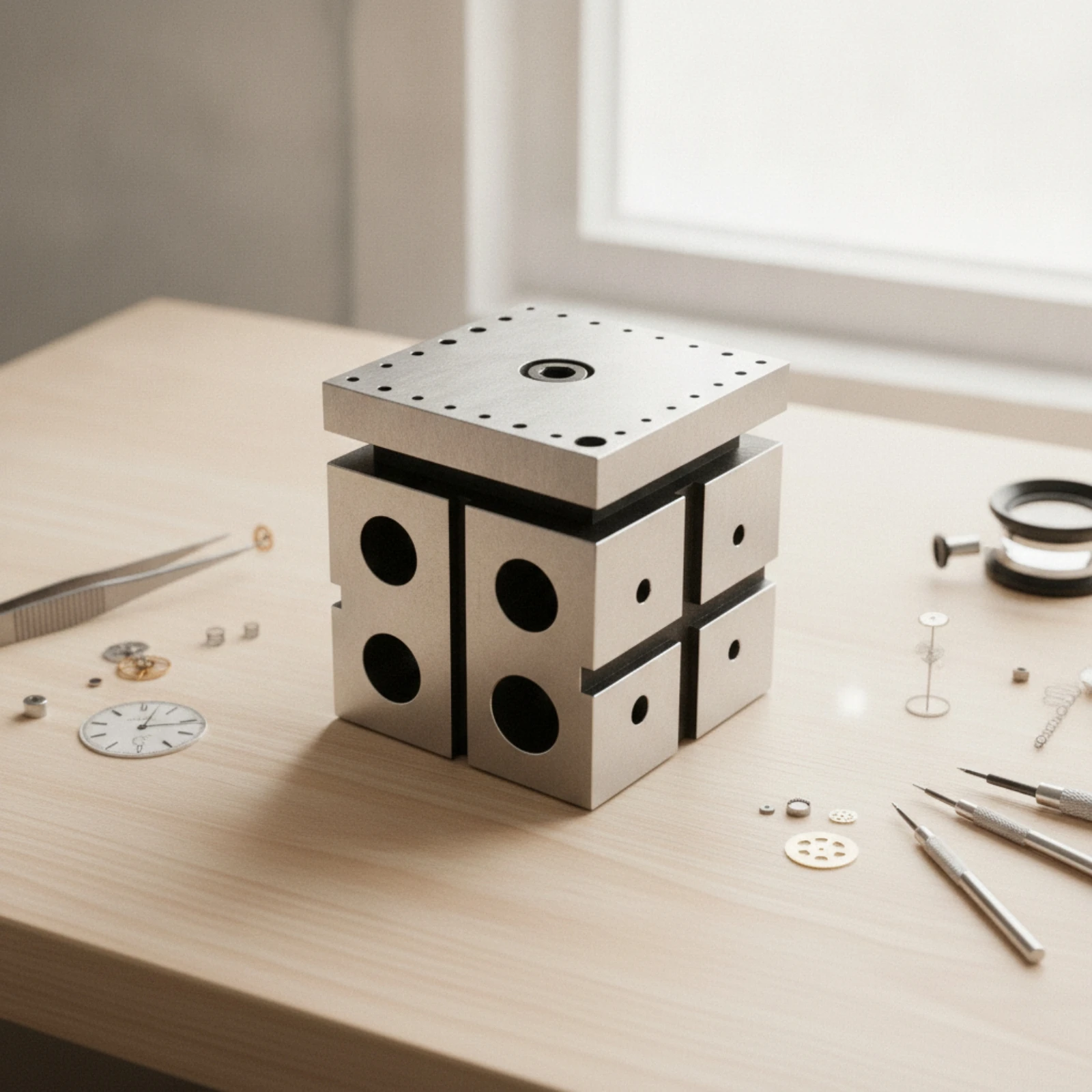 Steel Bench Block with Holes Square Watch Repair Block Solid Multi-Functional for Watchmakers